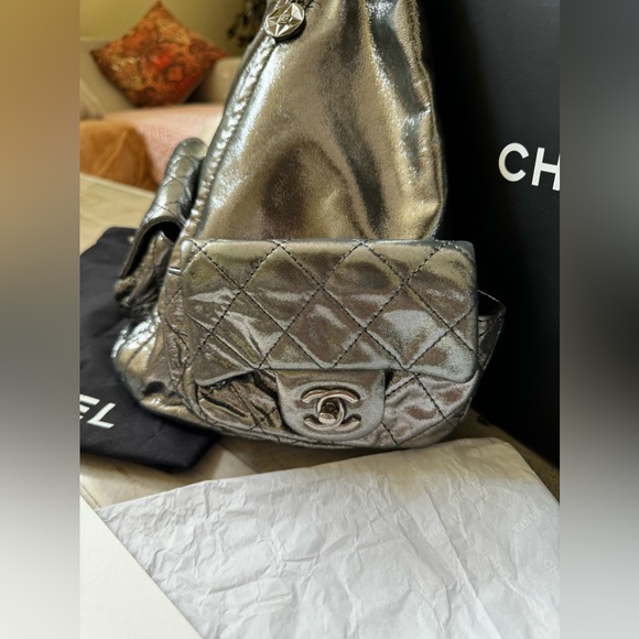 Chanel 💫 Rare 💫 Backpack 💫 Anthracite Silver Metallic LARGE 💫 - Picture 5 of 12